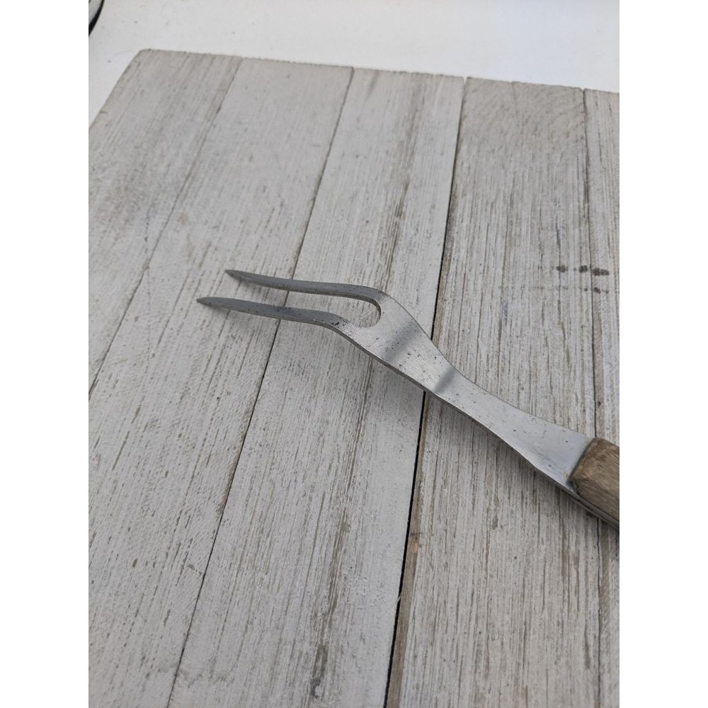 Vintage Ekco Inoxidable Meat Utility Turning Fork 10" Wood Handle Mexico - Picture 7 of 8
